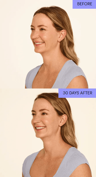 Before and after profile view showing softened lines at 30 days